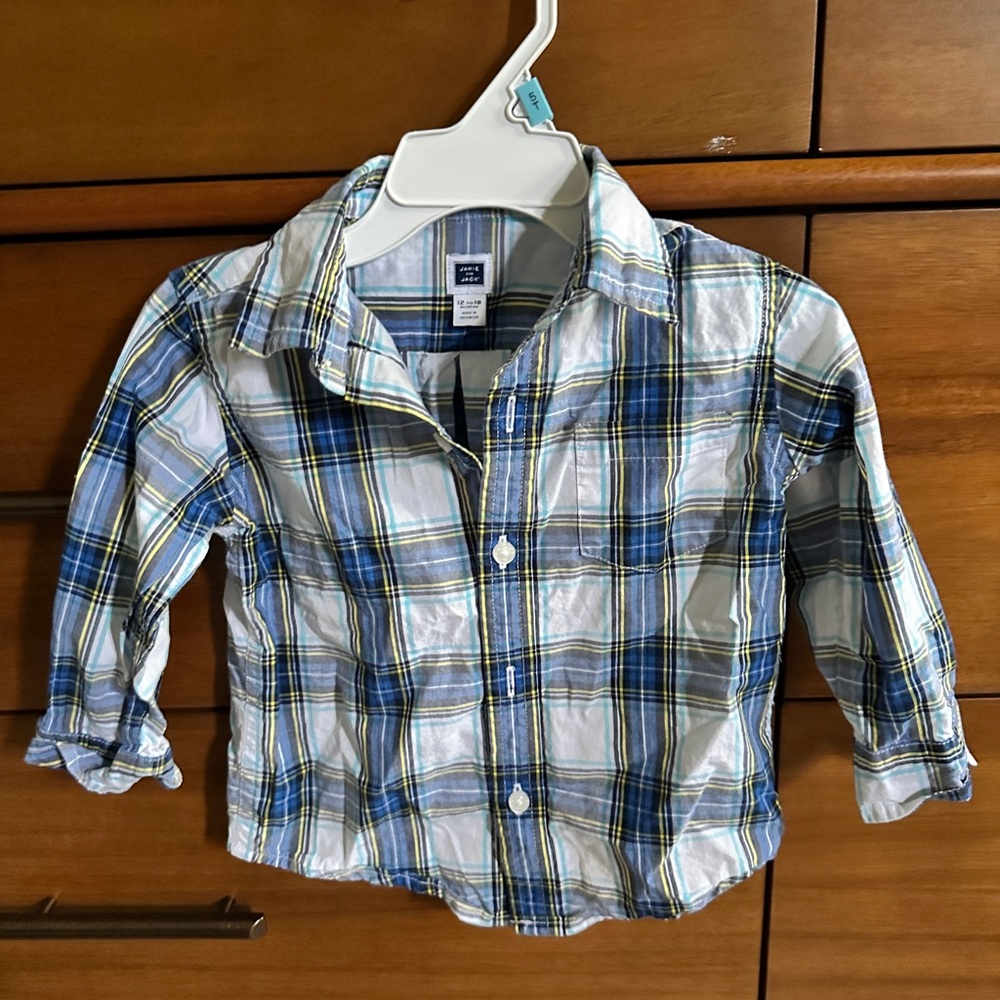 Janie and Jack Blue Plaid Button-Down Shirt, 12-18 mos, great condition